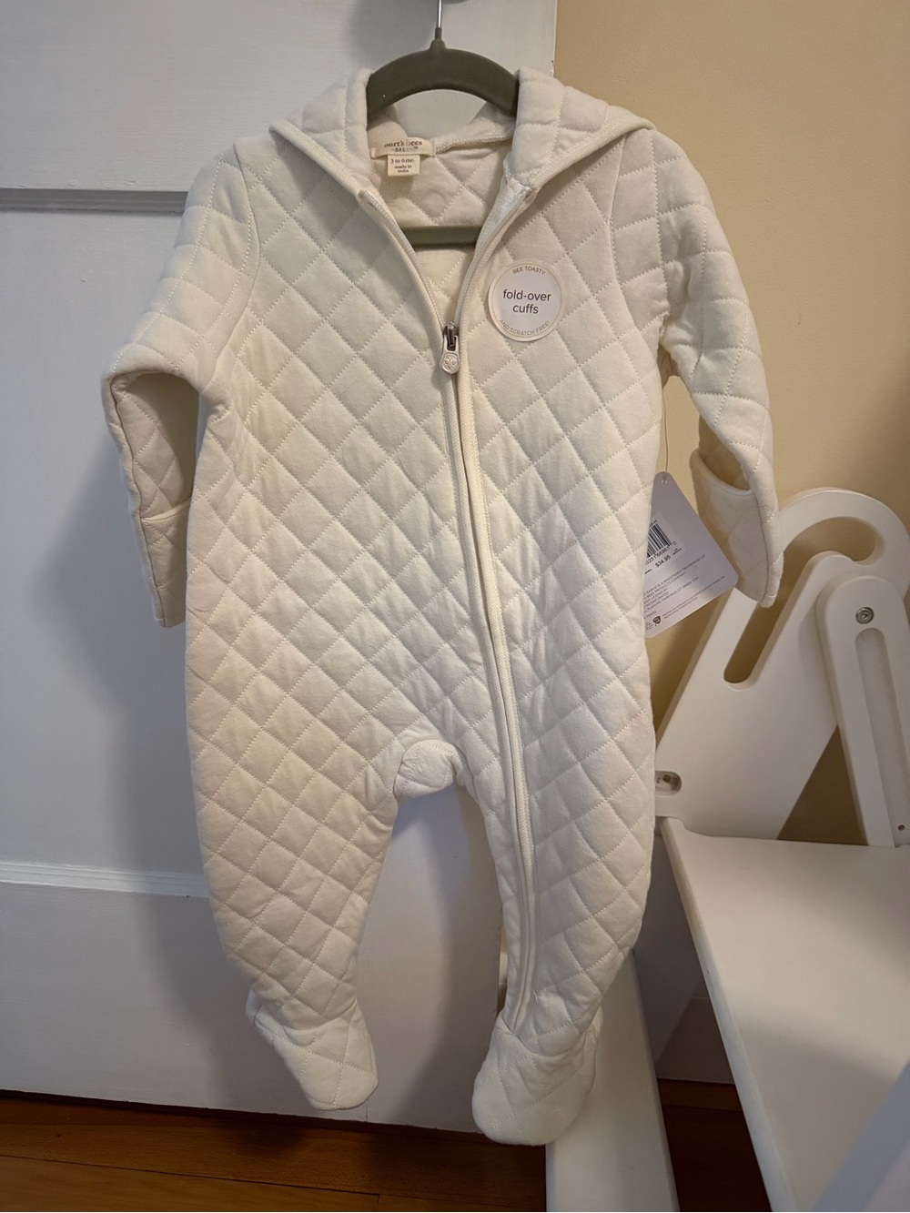 Quilted Ivory Kids One-Piece Zipper Footed Outdoor layer